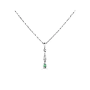 18ct White Gold 0.16ct Emerald And 0.10ct Diamond Drop Necklace