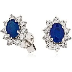 18ct White Gold Sapphire & Diamond Flower Halo Earrings, 3.20ct, Royal Blue Bloom, 13mm, Gift box included