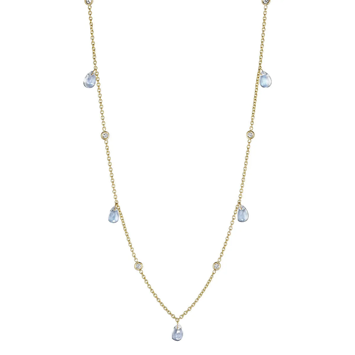 18K Diamond and Pear Shape Moonstone Cabochon Necklace