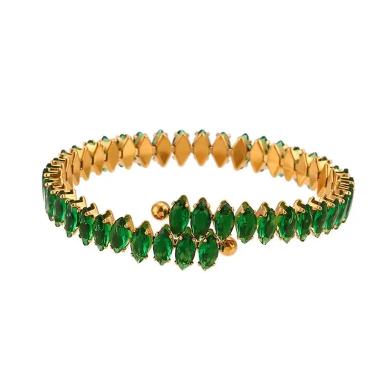 18k Gold-Filled Zircon Baguette Green Bangle