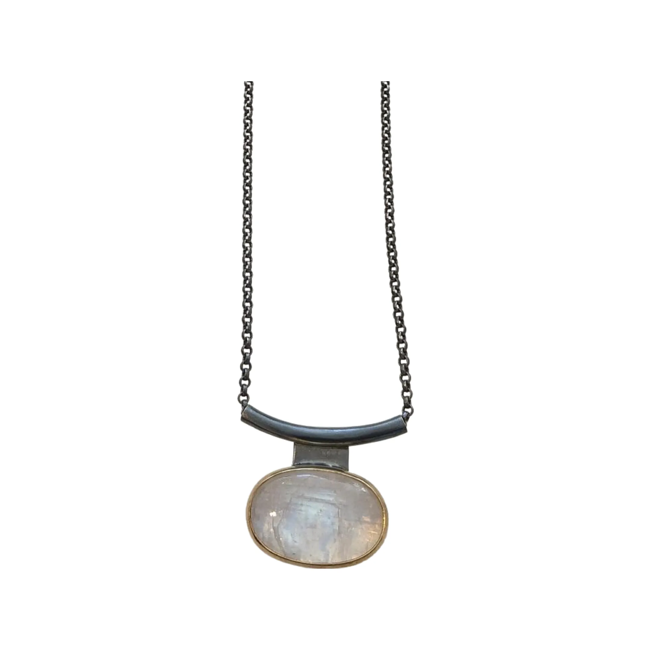 18k Gold Large Rainbow Moonstone Necklace