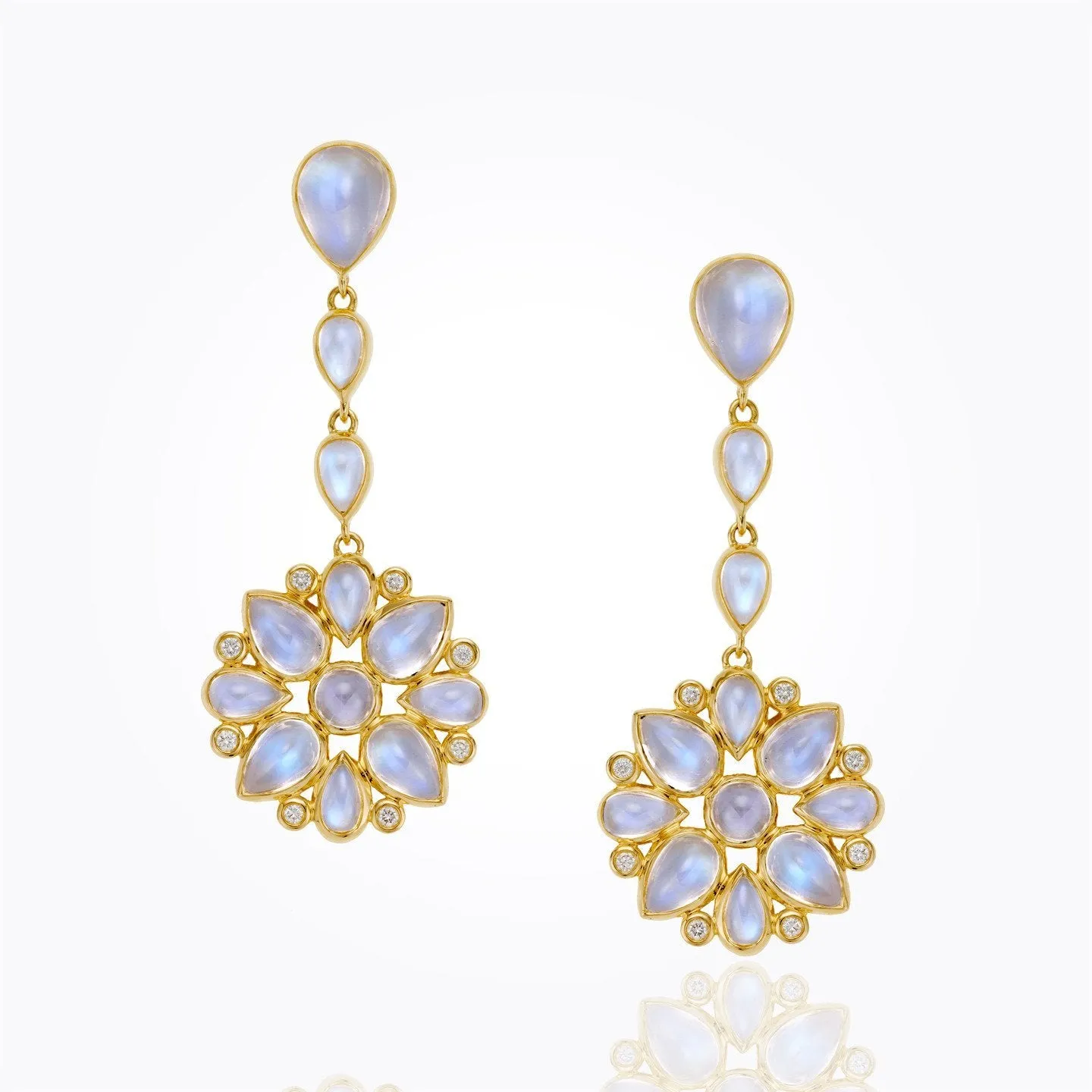 18K Mandala Drop Earrings with Royal Blue Moonstone and diamond