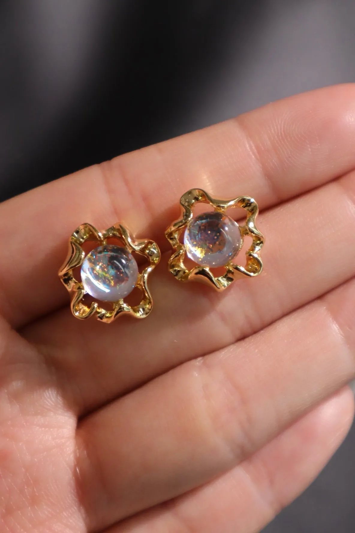 18K Real Gold Plated Moonstone Stud Earrings