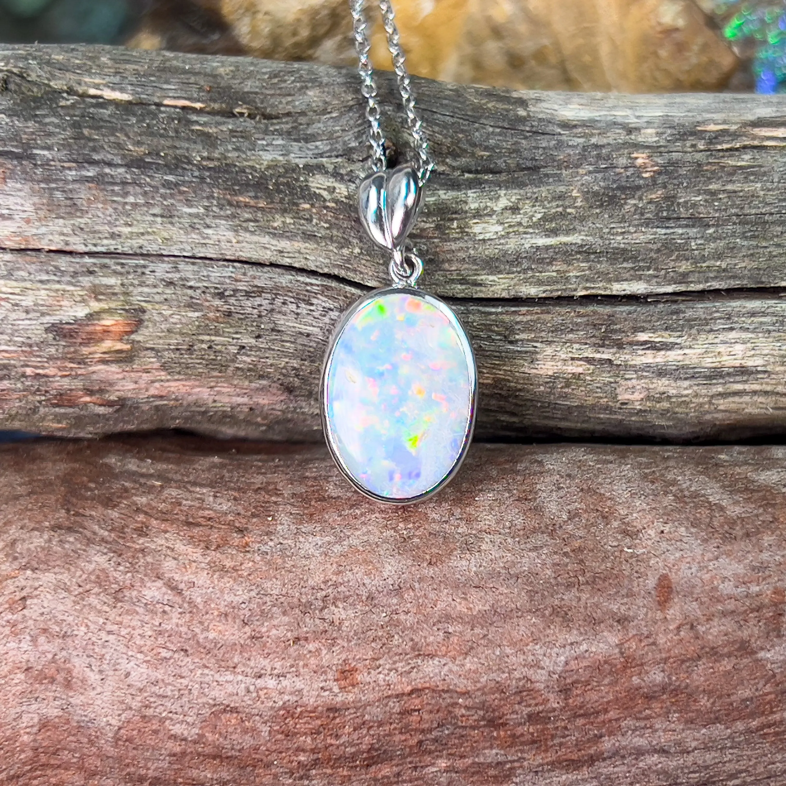 18kt White Gold Semi Black Opal 3.4ct oval pendant