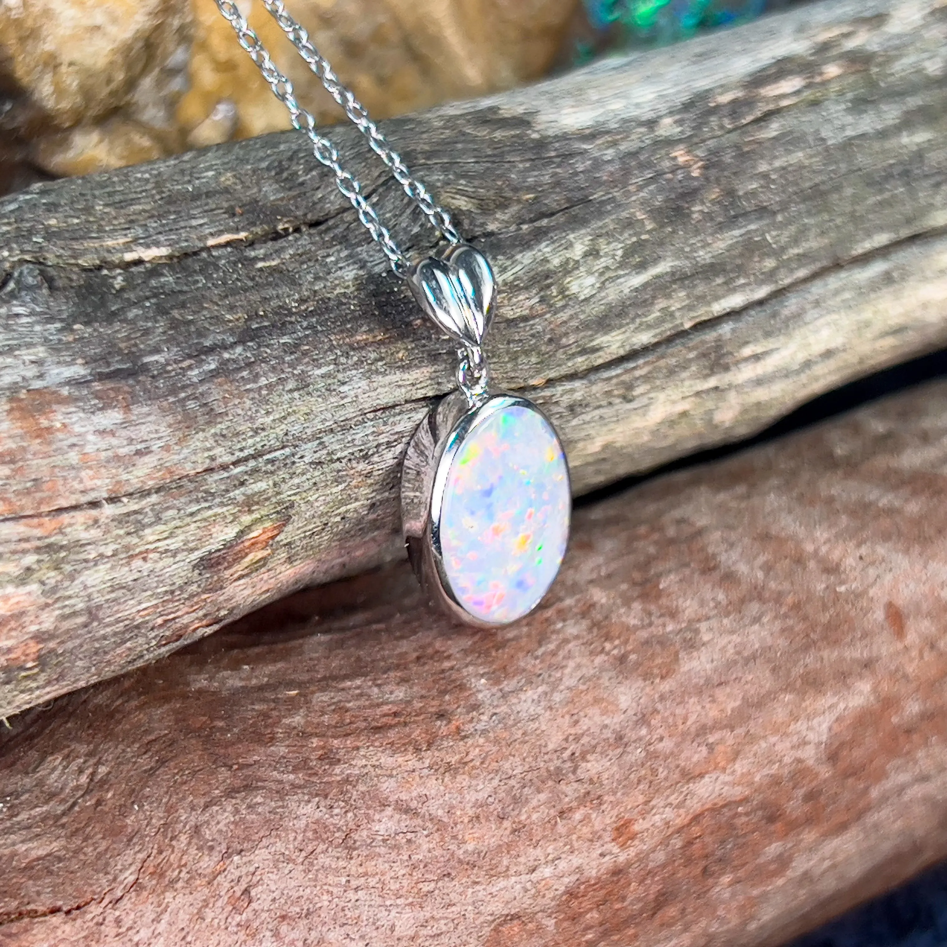 18kt White Gold Semi Black Opal 3.4ct oval pendant