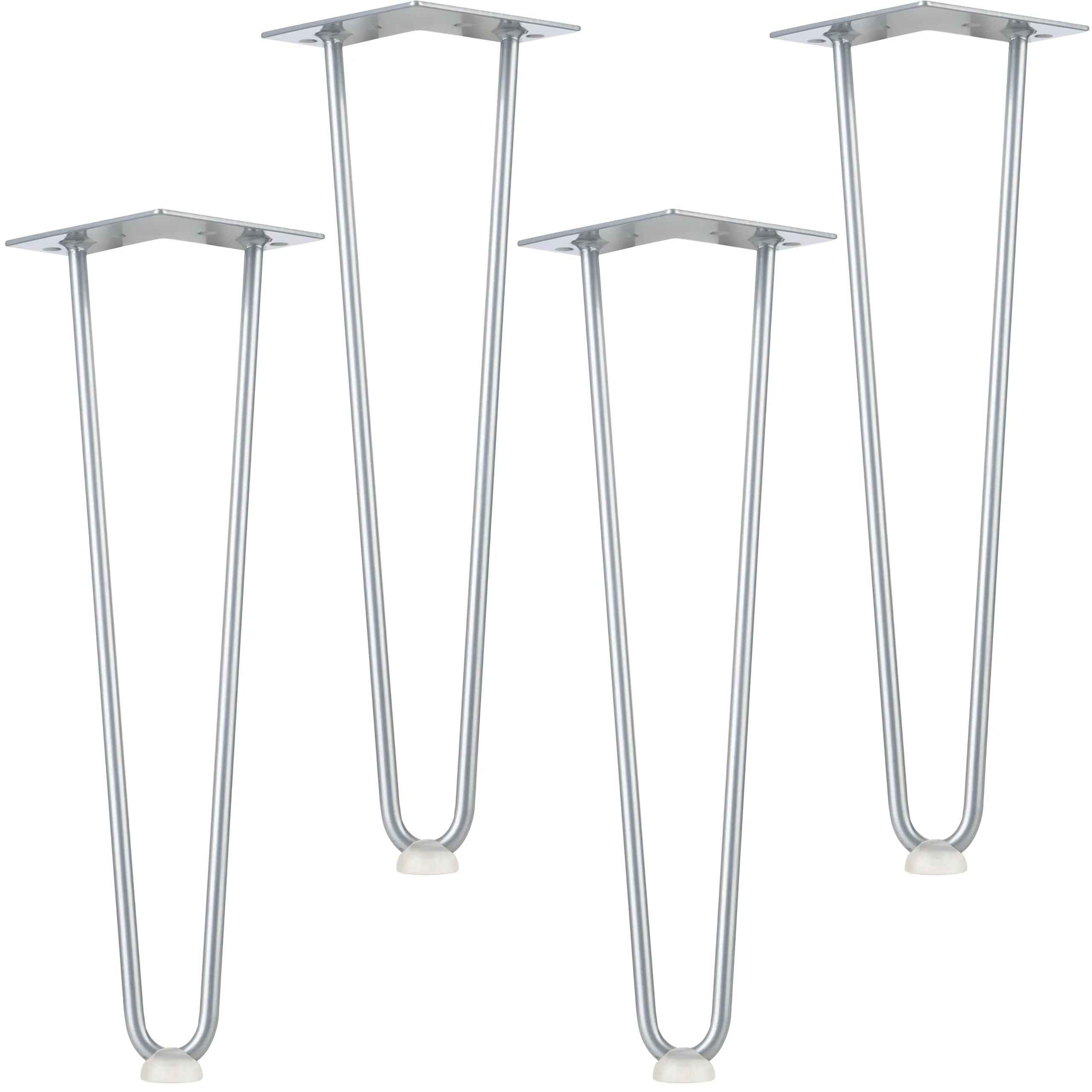 4x Hairpin Legs In Stainless Metal Silver - Furniture Legs 41 Cm With 2 Struts  