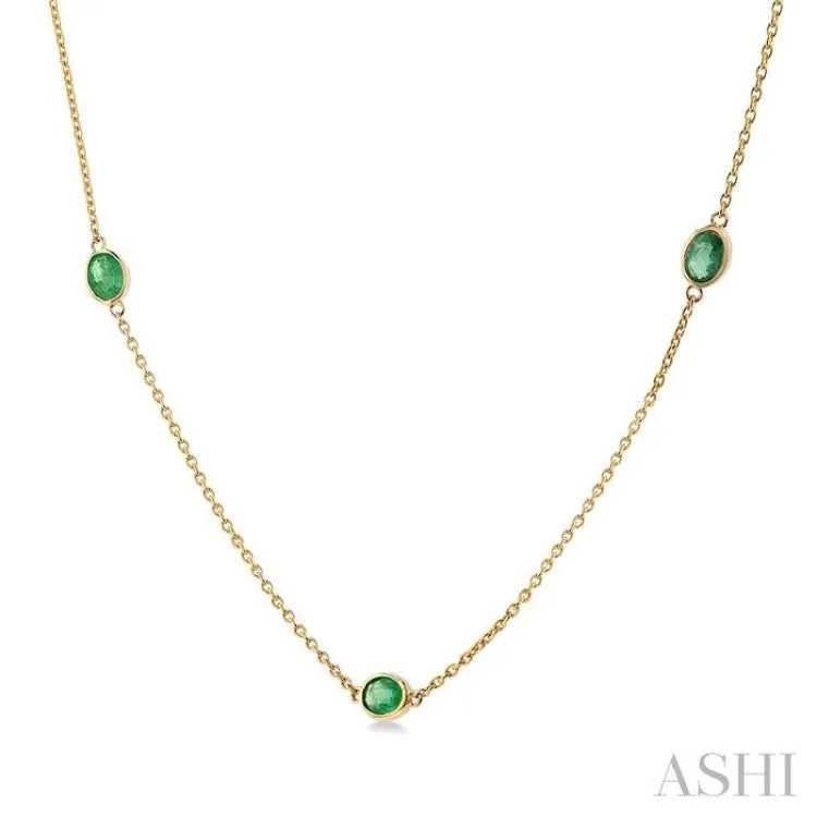 4X3MM Oval Cut Emerald Precious Station Necklace in 14K Yellow Gold