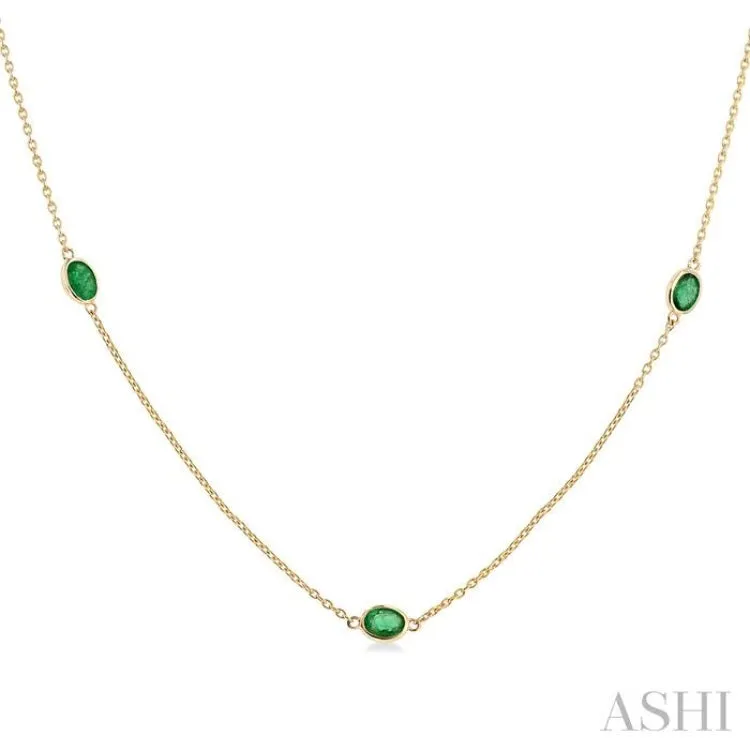 4X3MM Oval Cut Emerald Precious Station Necklace in 14K Yellow Gold