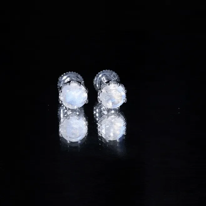 6 MM Decorative Moonstone Solitaire Stud Earrings