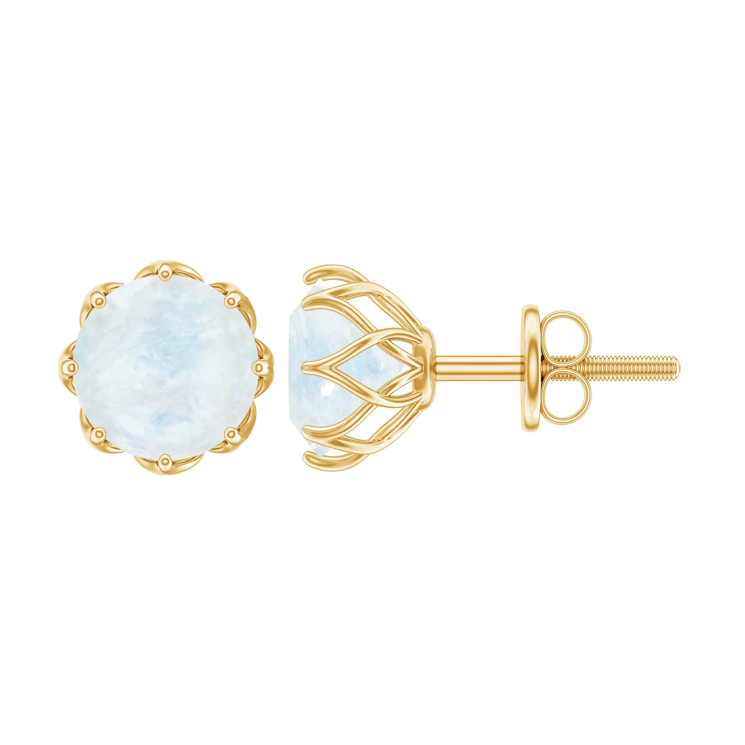 6 MM Decorative Moonstone Solitaire Stud Earrings