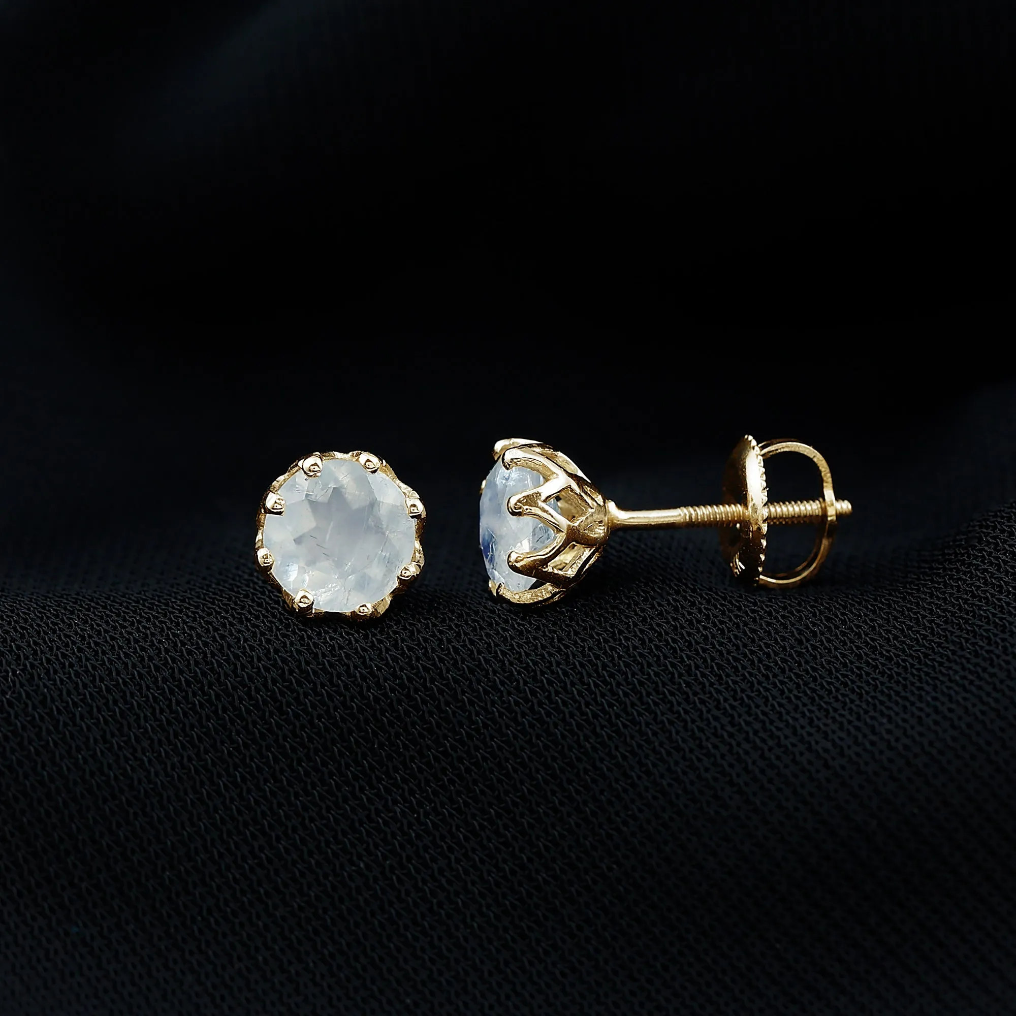 6 MM Decorative Moonstone Solitaire Stud Earrings