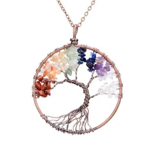 7 Chakra Tree Of Life Pendant Necklace Copper Crystal Natural Stone Necklace