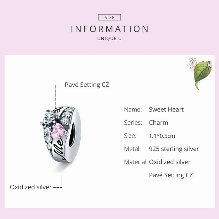 925 Sterling Silver Heart Hanging Beads Mother and Daughter Bracelet