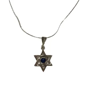 925 Sterling Silver Star of David Necklace Genuine Lapis Lazuli Magen David Pendant