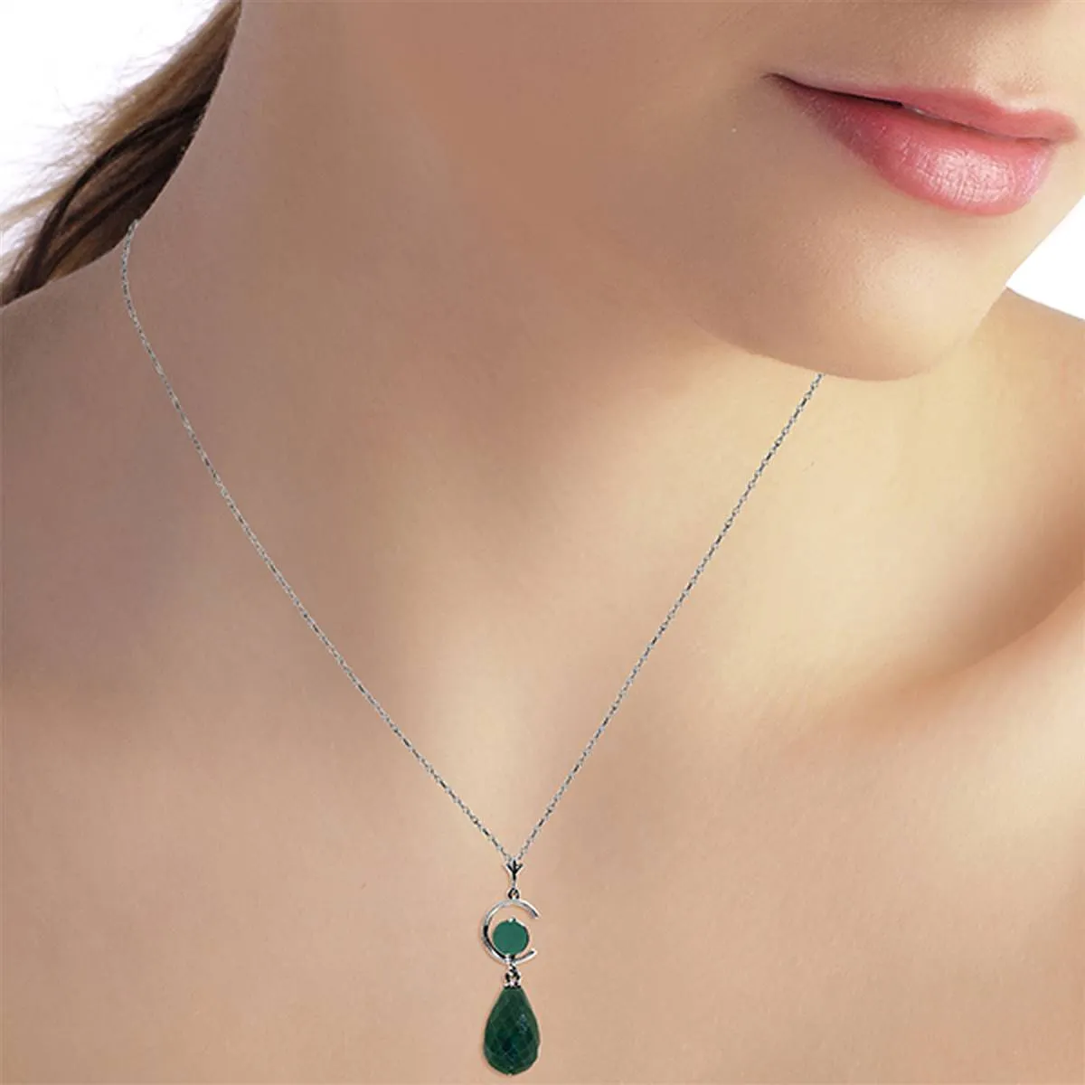 9.3 Carat 14K Solid White Gold Bon Jour Emerald Necklace