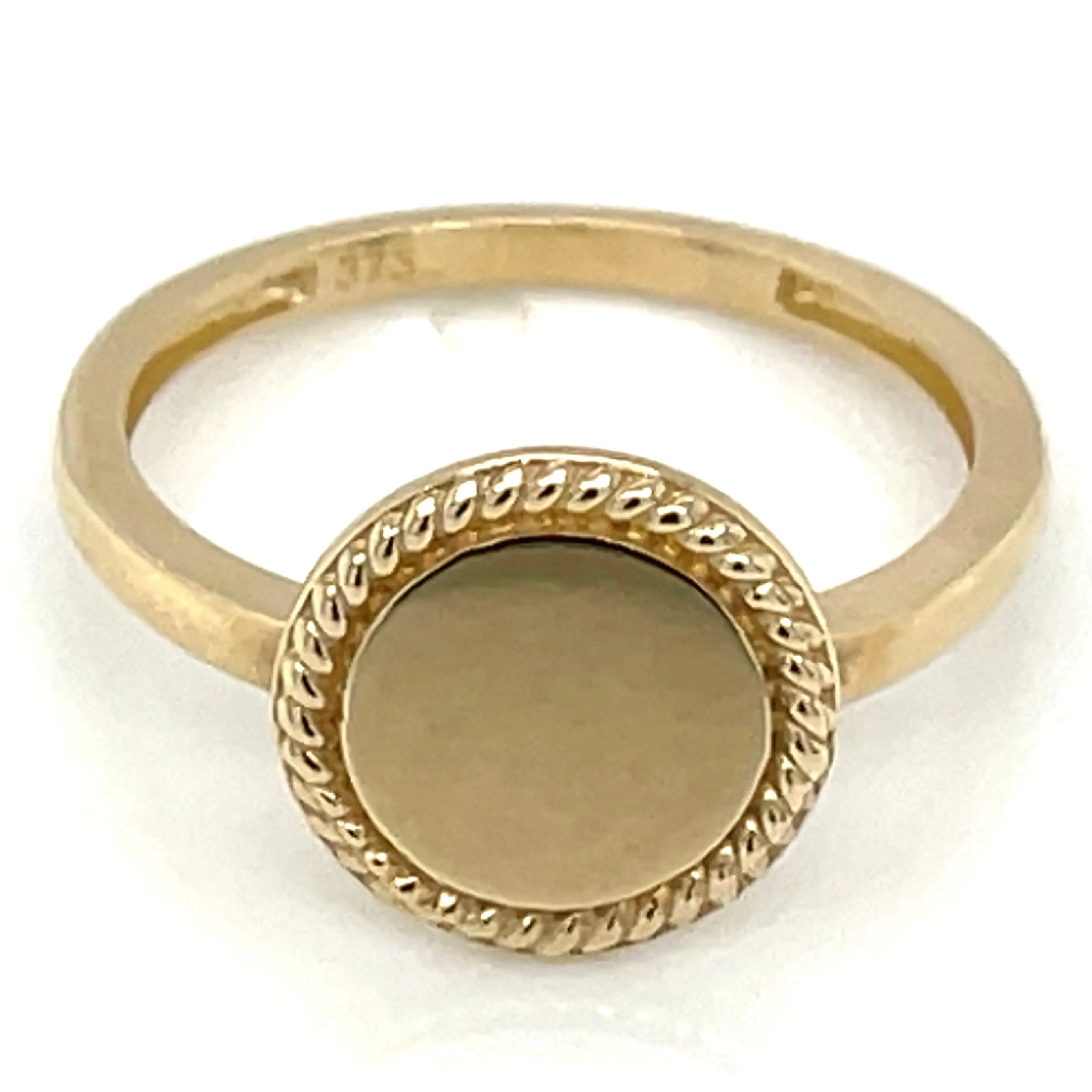 9ct Yellow Gold Twisted Flat Edge Circle Signet Ring