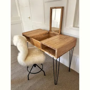 AELA: Reclaimed Wood Dressing Table with Mirror and Hairpin Legs