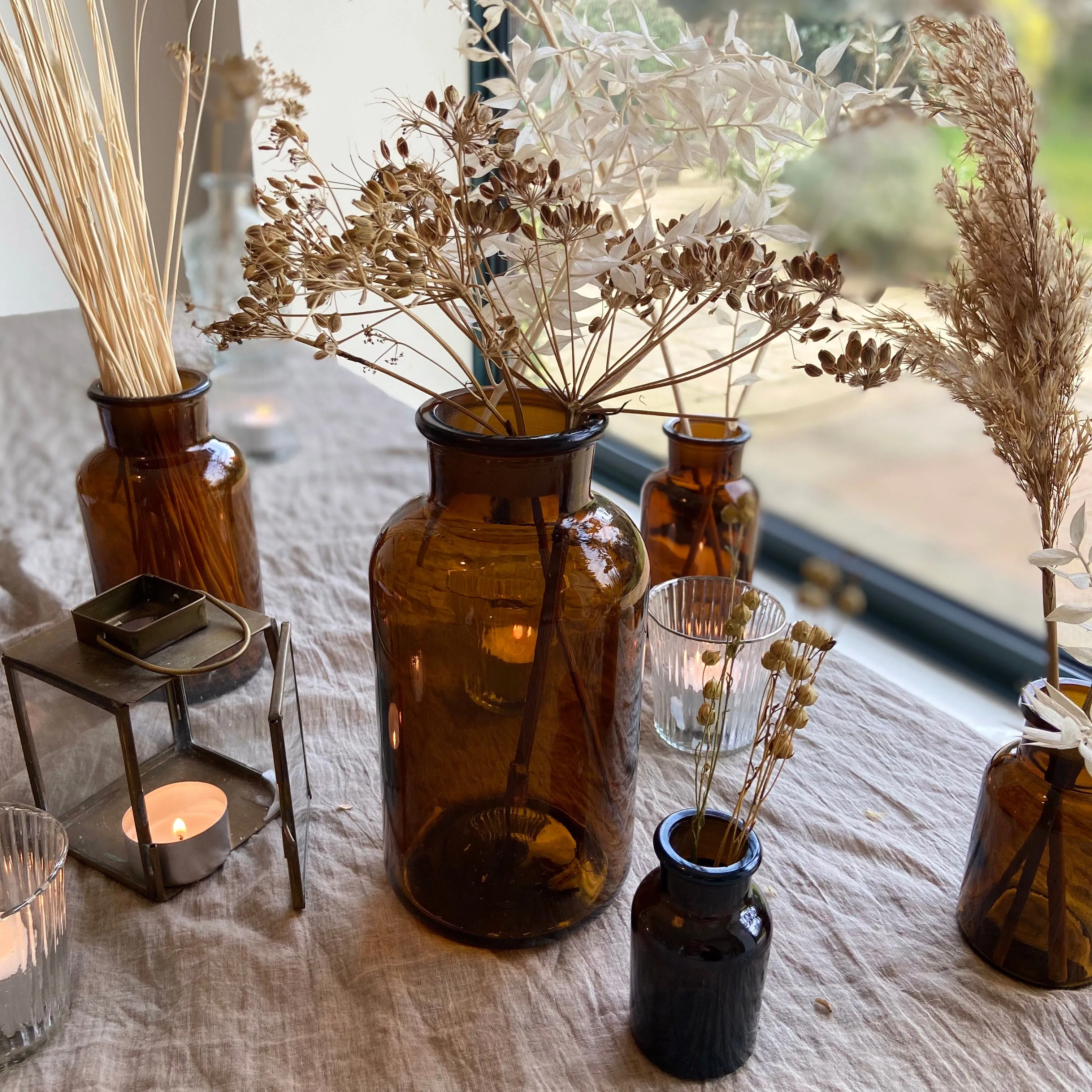 Amber Brown Glass Apothecary Bottles - Wedding Vases