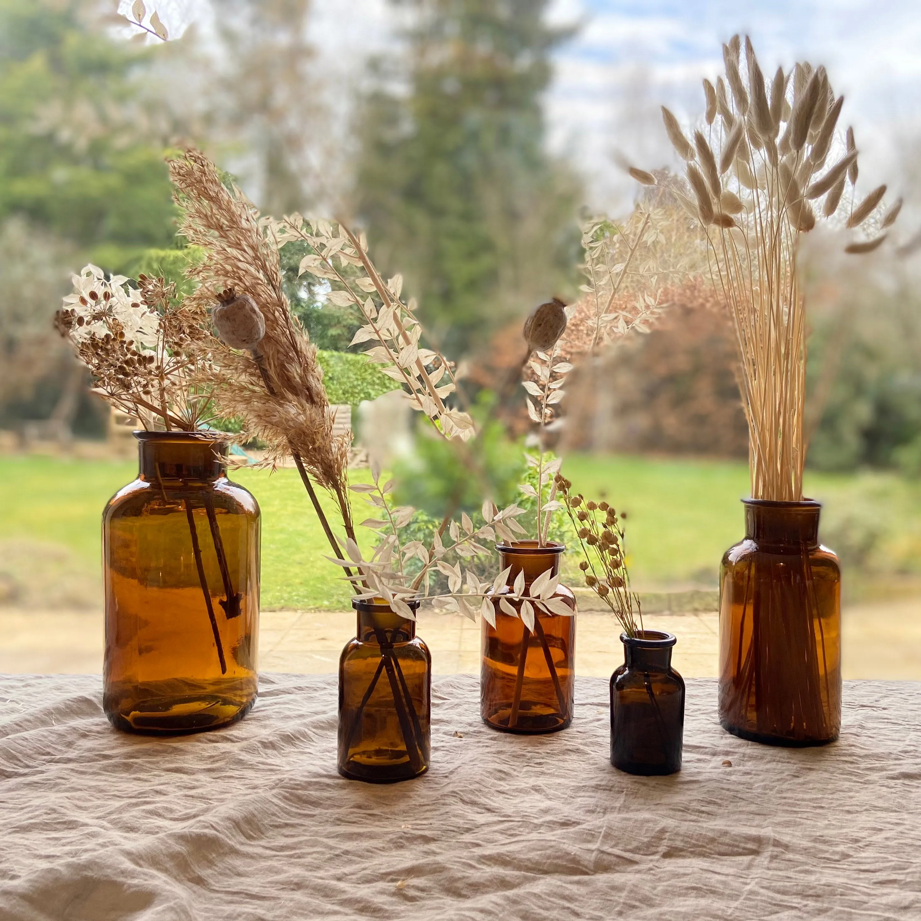 Amber Brown Glass Apothecary Bottles - Wedding Vases