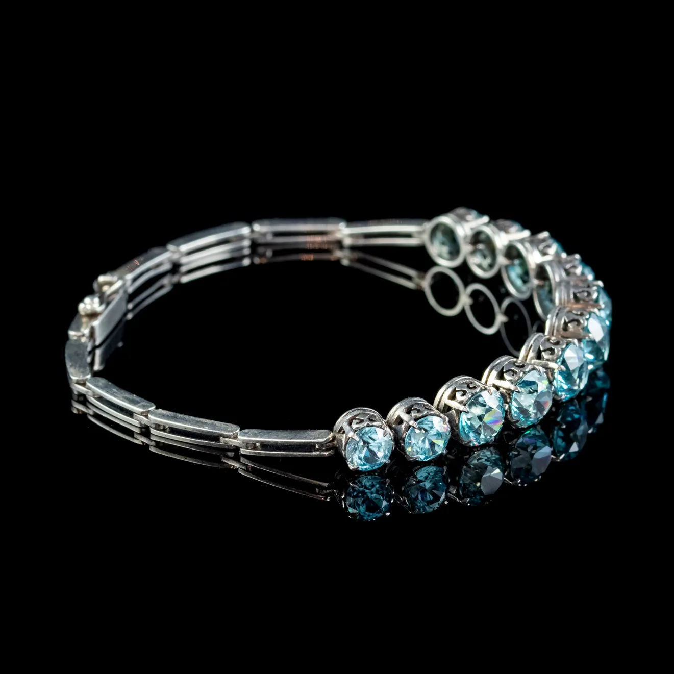 Antique Edwardian Blue Zircon Bracelet Silver 8Ct Of Zircon Circa 1910