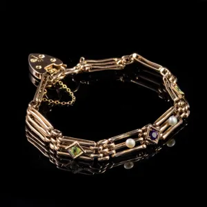 Antique Edwardian Suffragette Bracelet 9Ct Gold Dated 1908