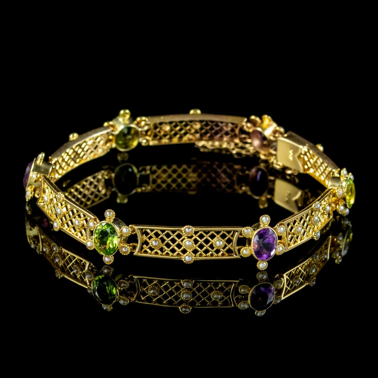 Antique Edwardian Suffragette Bracelet Amethyst Peridot Pearl Circa 1910