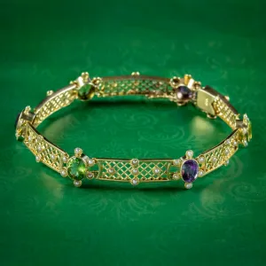 Antique Edwardian Suffragette Bracelet Amethyst Peridot Pearl Circa 1910