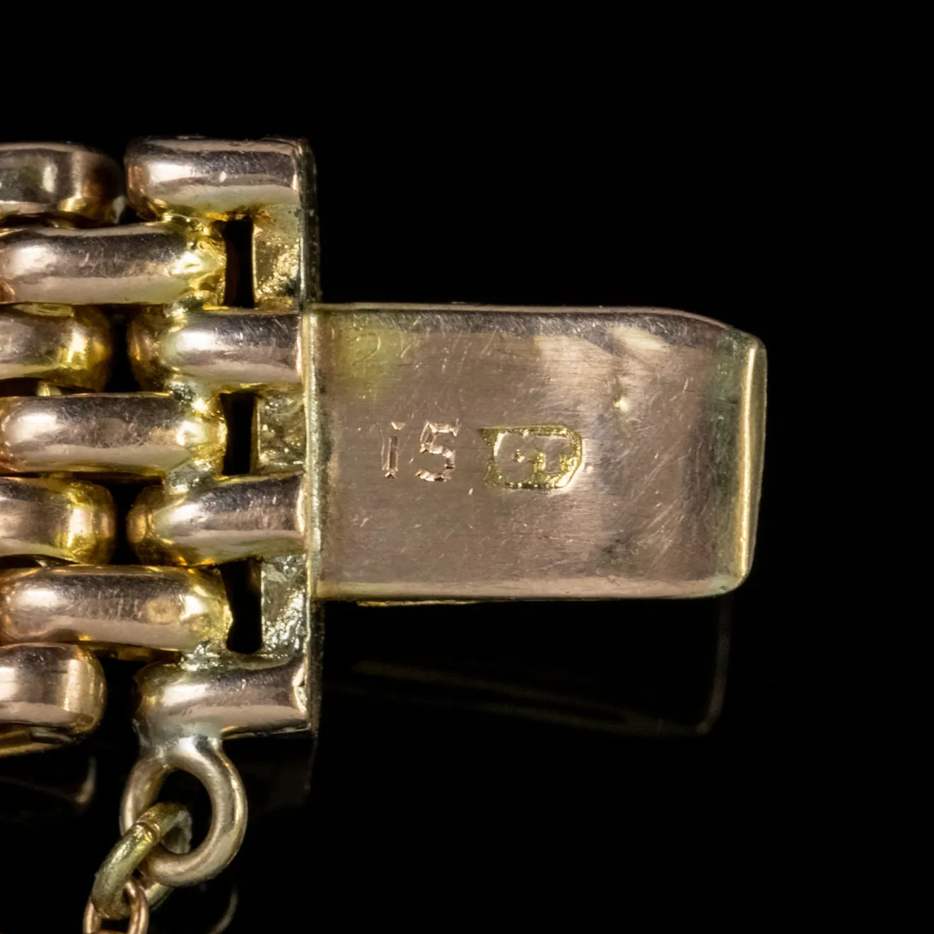 Antique Edwardian Suffragette Gate Bracelet 15Ct Gold Circa 1910