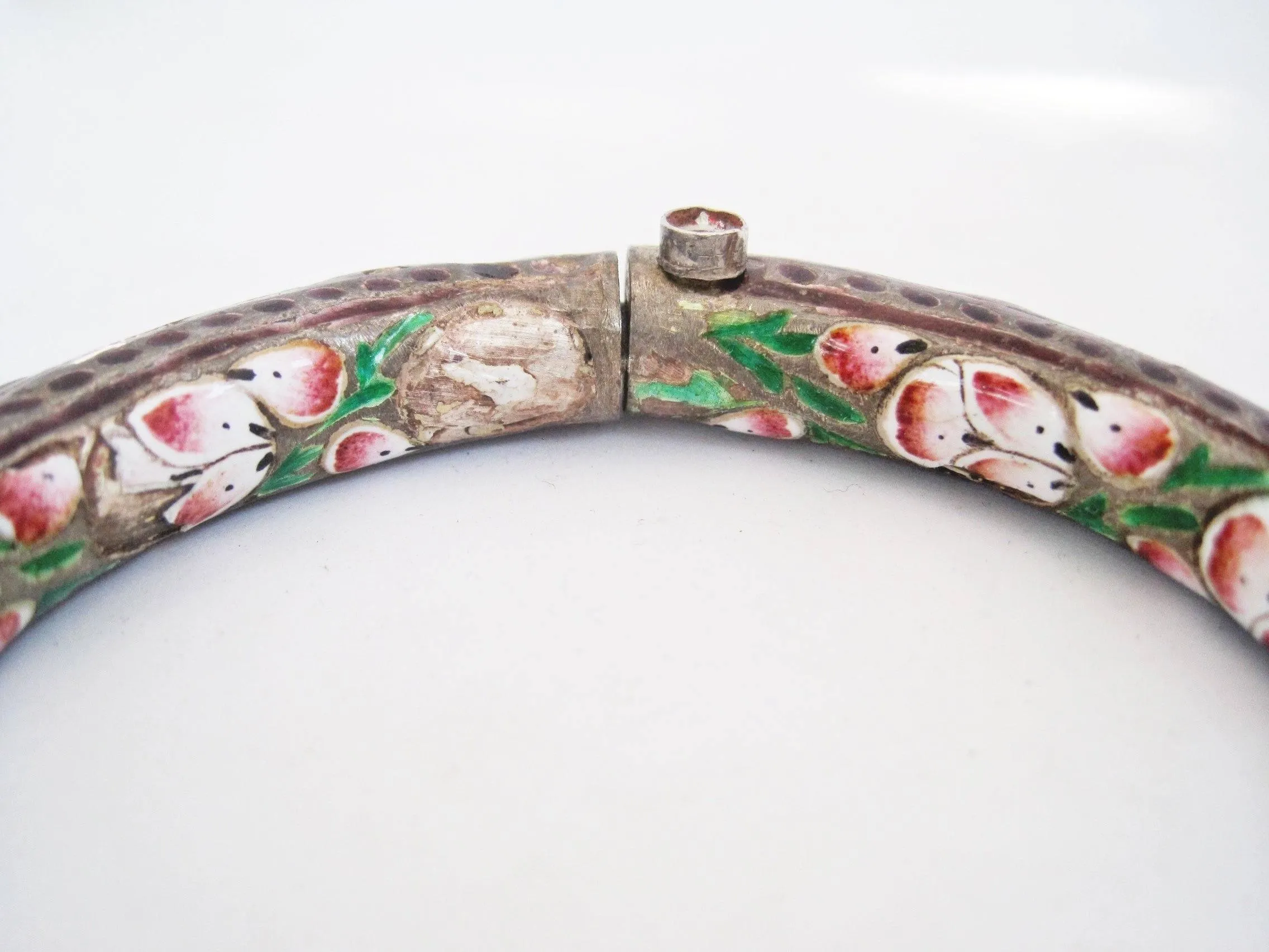 Antique Indian Enamel and Silver Bracelet or Kada