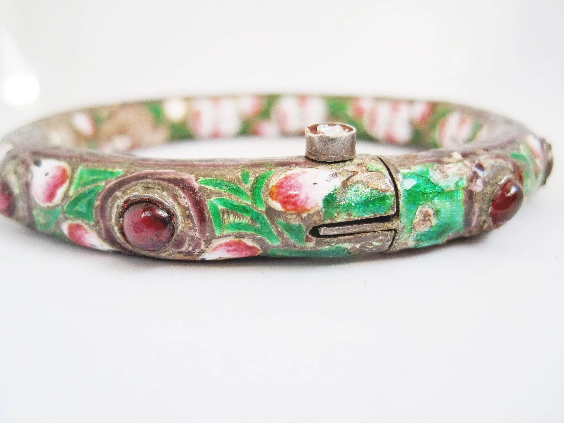 Antique Indian Enamel and Silver Bracelet or Kada