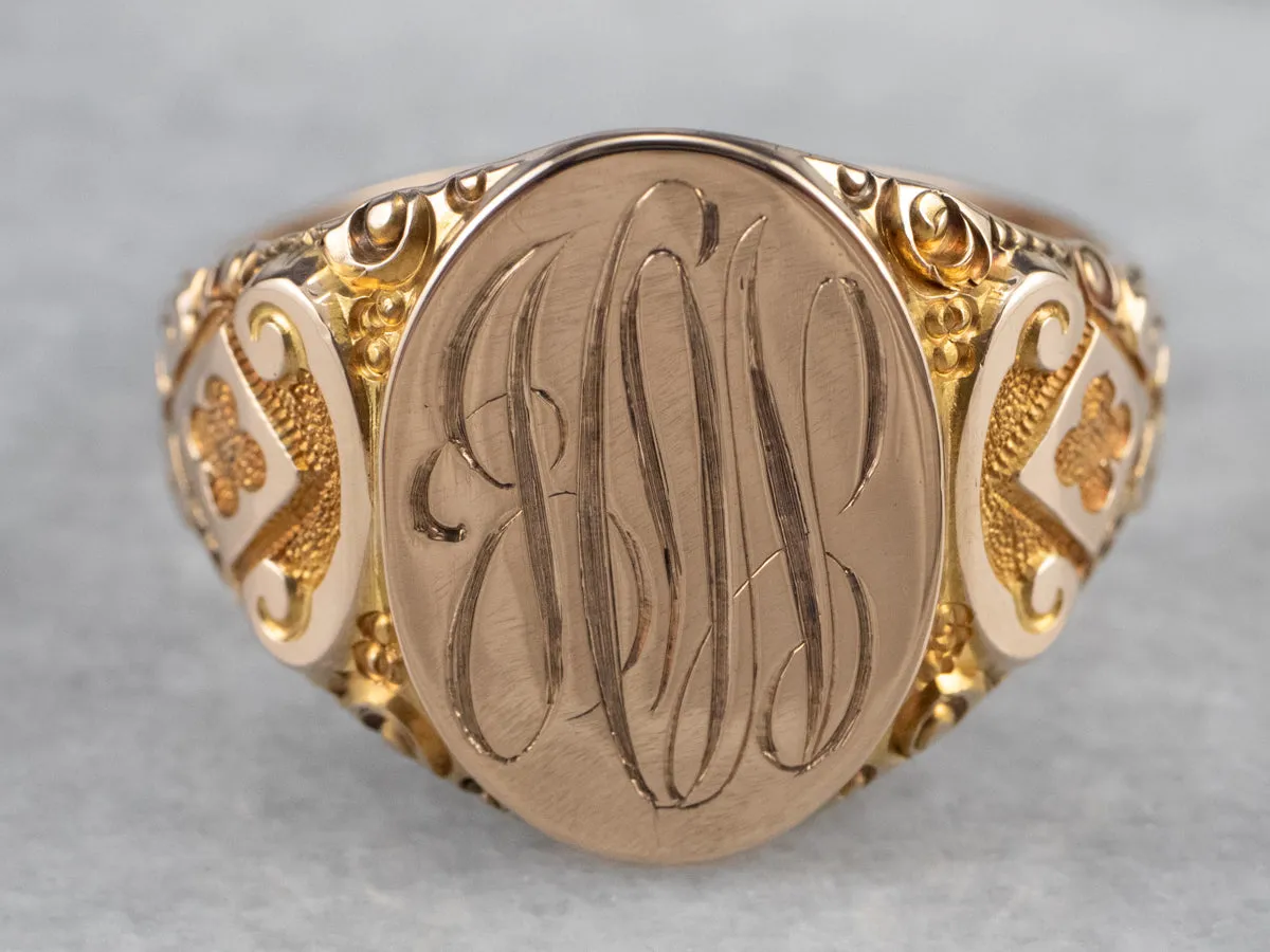 Antique Ostby Barton "JON" Gold Signet Ring