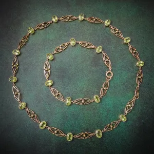 Antique Victorian 15Ct Gold Peridot Necklace And Bracelet Set Circa 1900