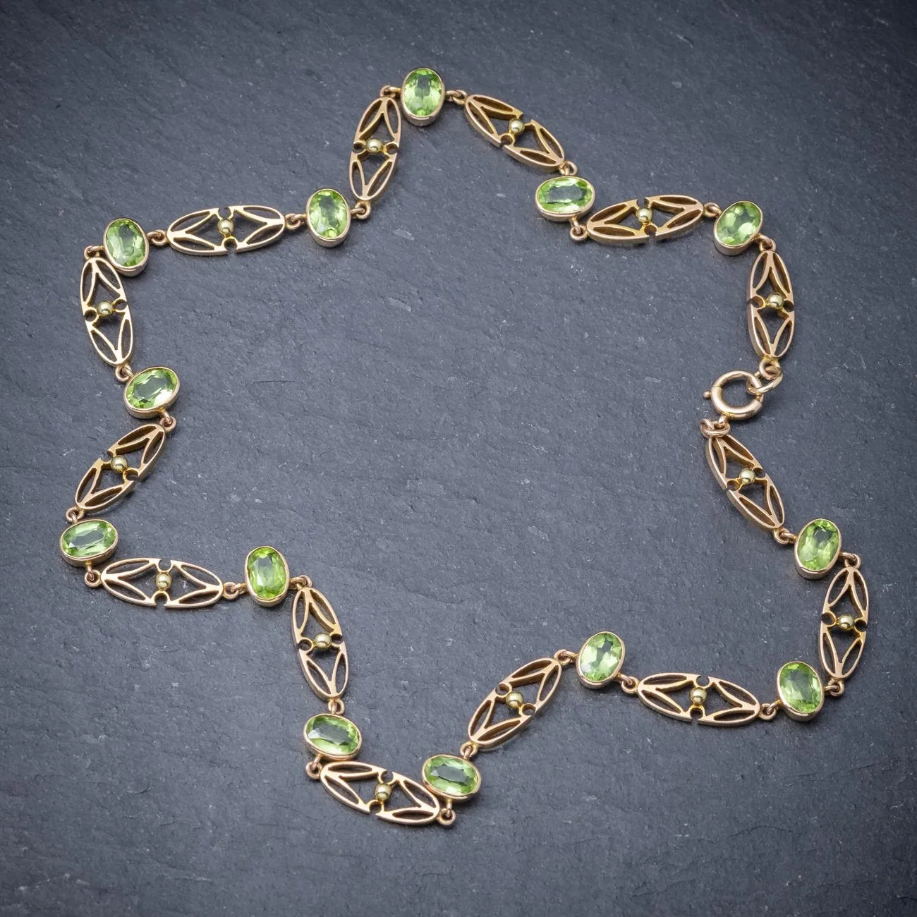 Antique Victorian 15Ct Gold Peridot Necklace And Bracelet Set Circa 1900