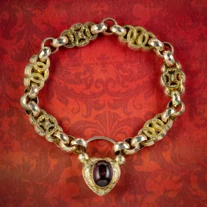 Antique Victorian Bracelet Garnet Heart Padlock Circa 1860 Boxed