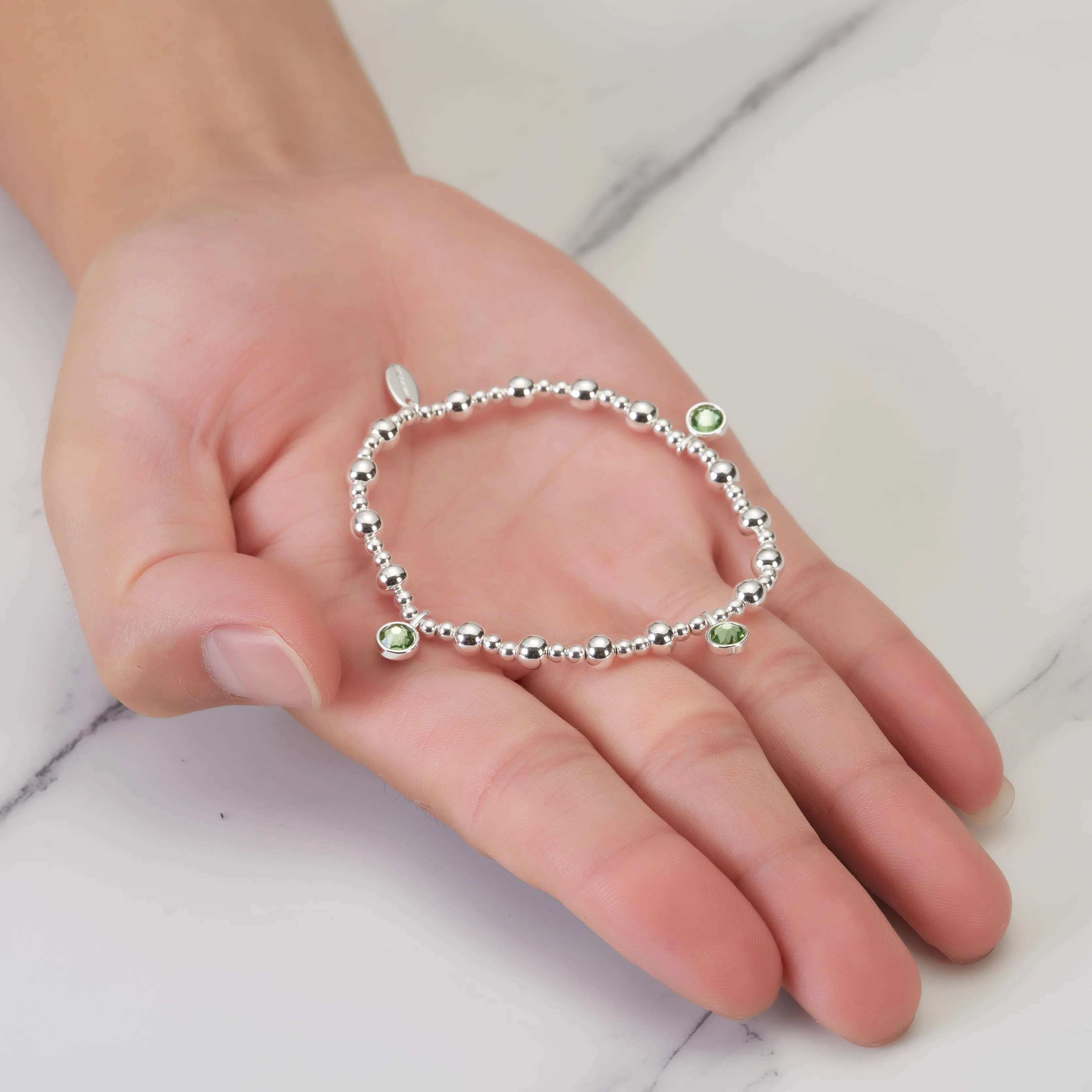 August (Peridot) Birthstone Stretch Charm Bracelet with Quote Gift Box