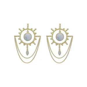 Aurora Sun 14K Gold Rainbow Moonstone Statement Earrings