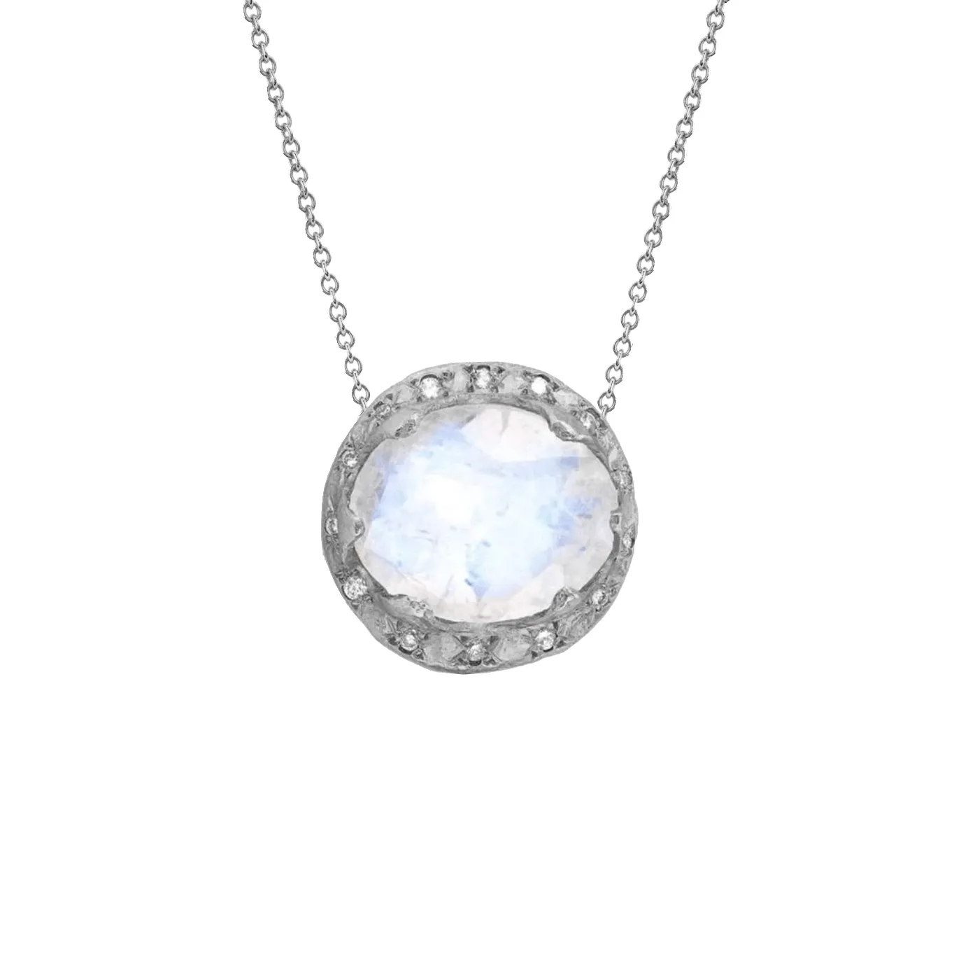 Baby Queen Oval Moonstone Necklace with Sprinkled Diamonds