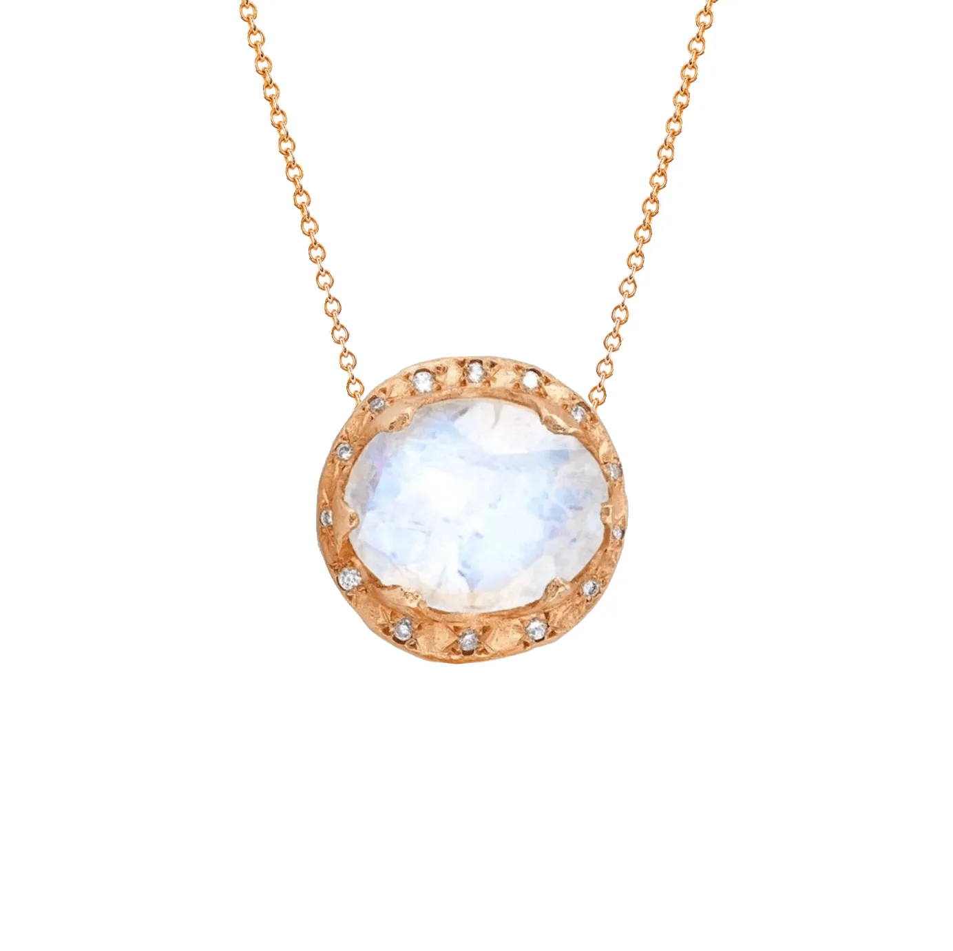 Baby Queen Oval Moonstone Necklace with Sprinkled Diamonds