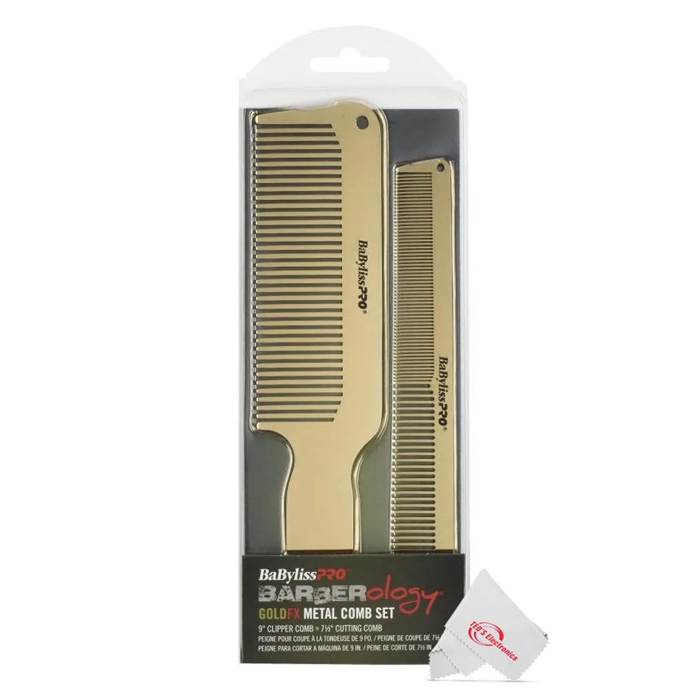 BaByliss Pro Barberology GoldFX Metal Comb Set 9" Clipper Comb and 7.5" Cutting Comb Gold