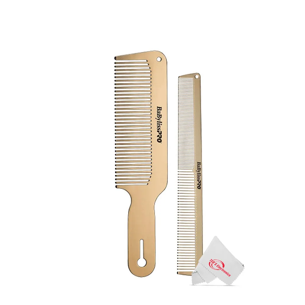 BaByliss Pro Barberology GoldFX Metal Comb Set 9" Clipper Comb and 7.5" Cutting Comb Gold