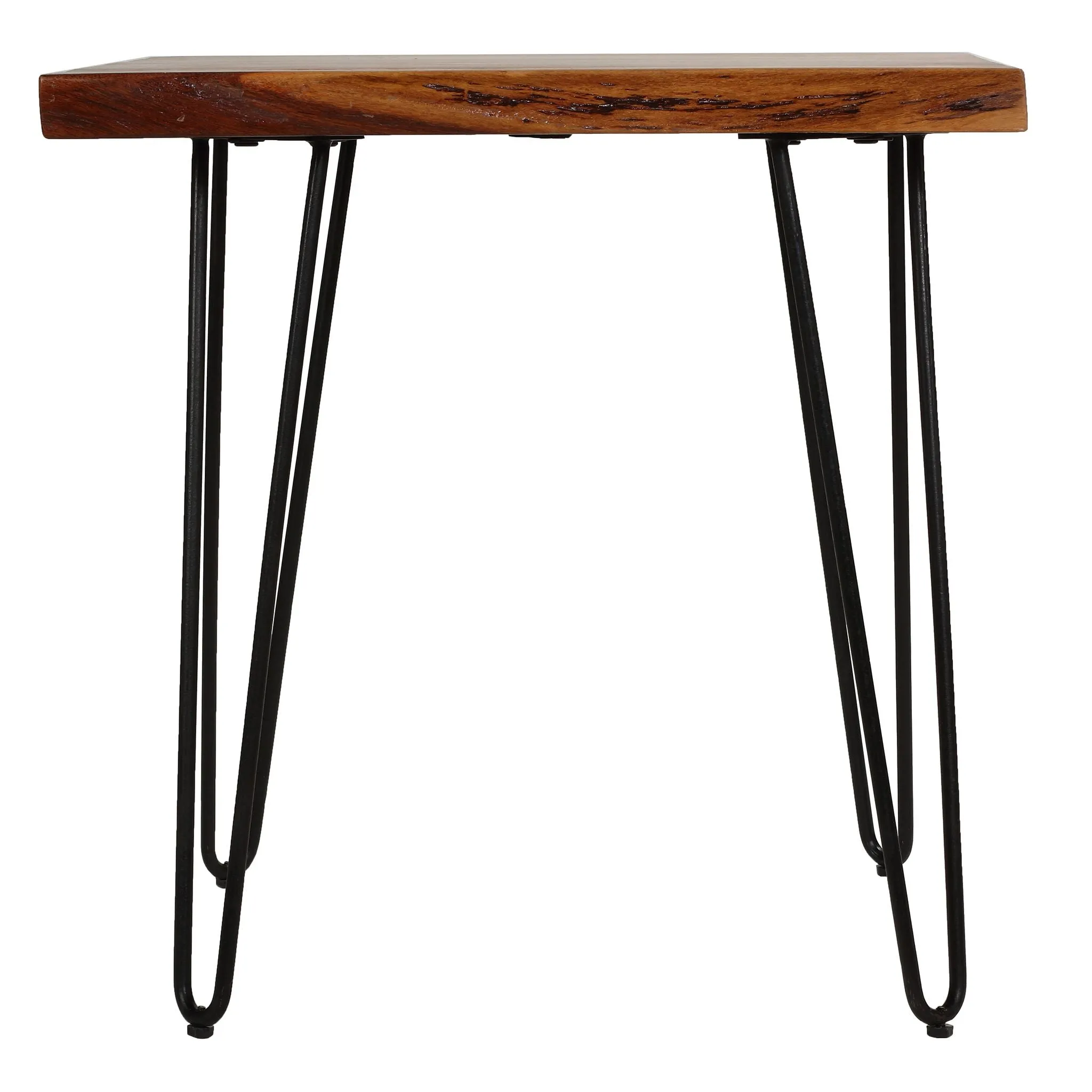 Bare Decor Nunavut Square End Table Solid Wood Live Top with Black Metal Hairpin Legs, 24x24x24