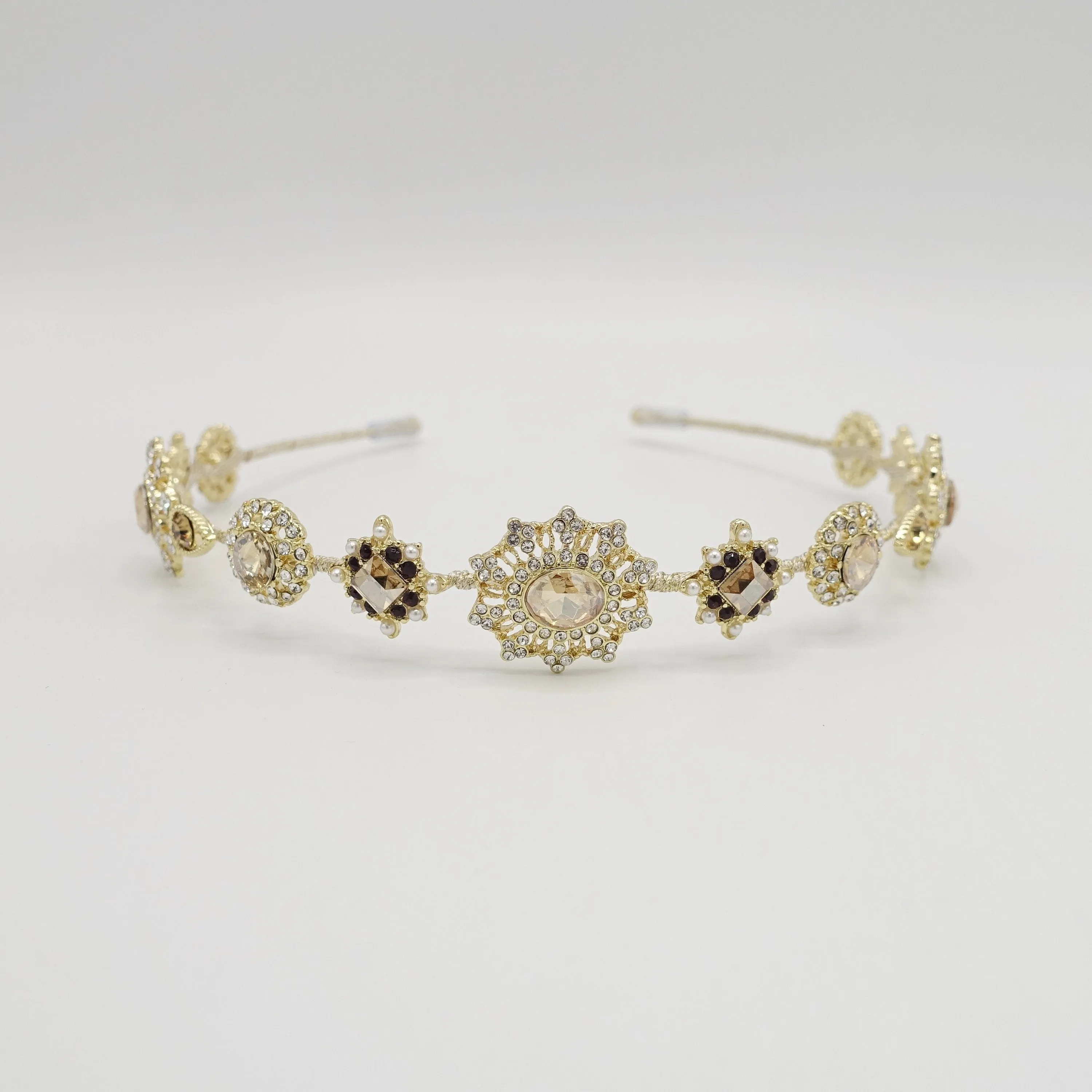 baroque pattern rhinestone embellished metal thin headband