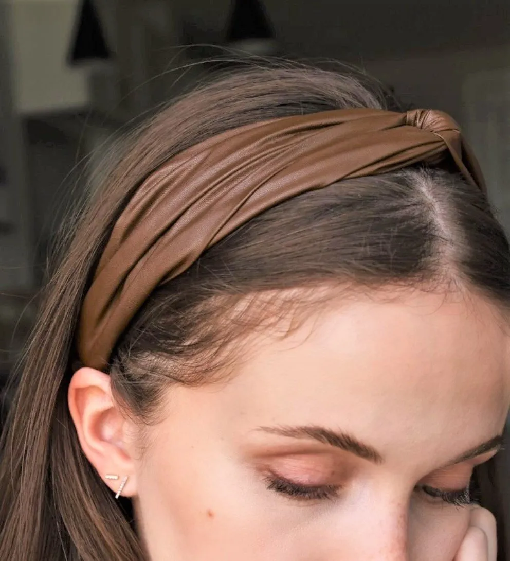 basic leather elastic turban headband