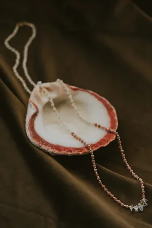 Beaded Necklace - Rhodochrosite and Moonstone