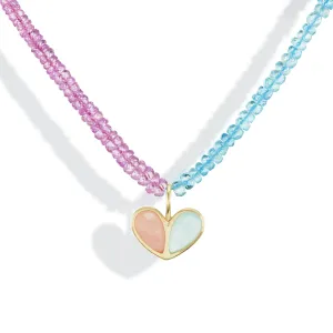 Beaded Sweetheart Necklace Pink Opal & Aquamarine