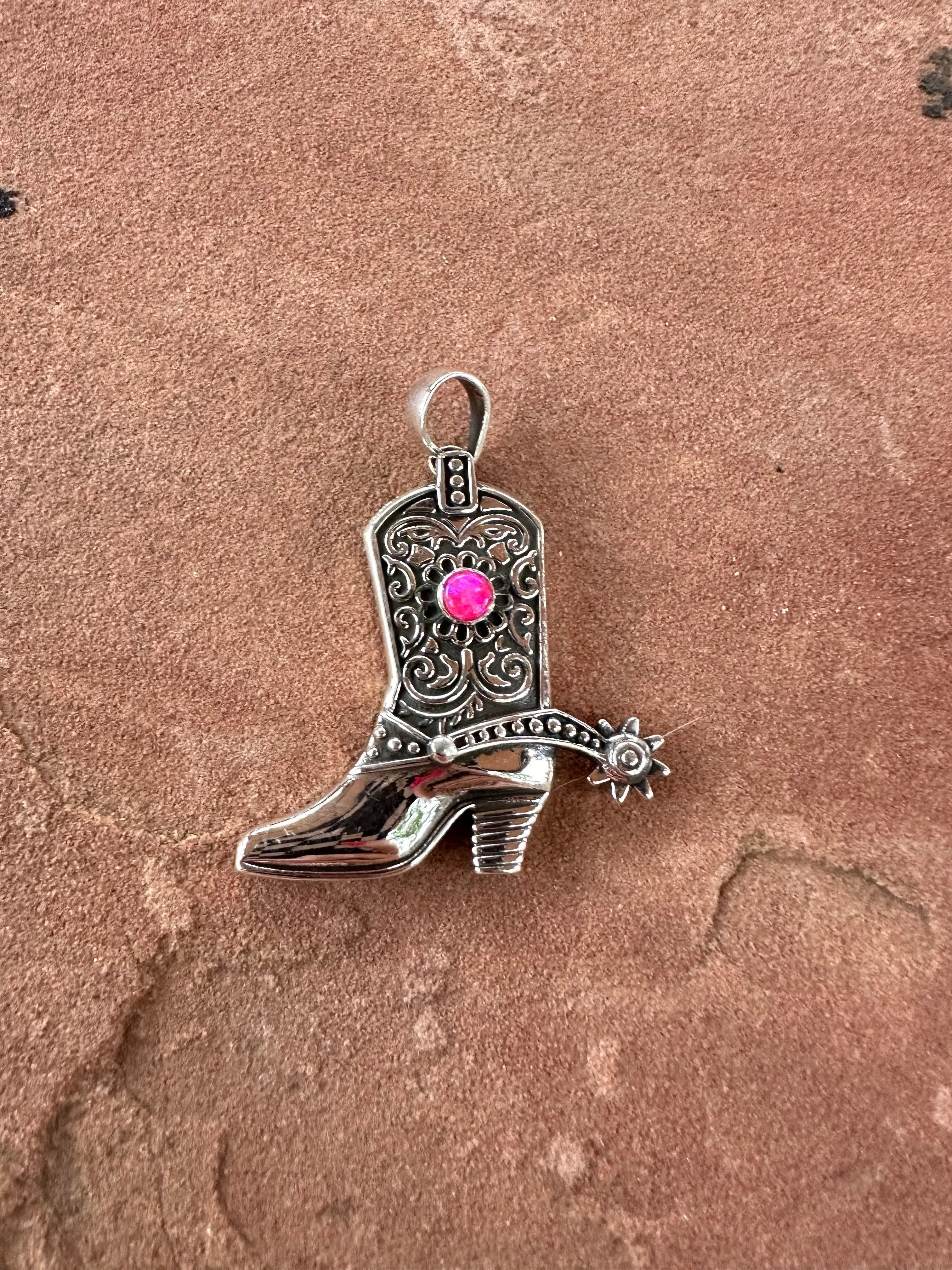 Beautiful Handmade Sterling Silver & Hot Pink Fire Opal Boot pendant