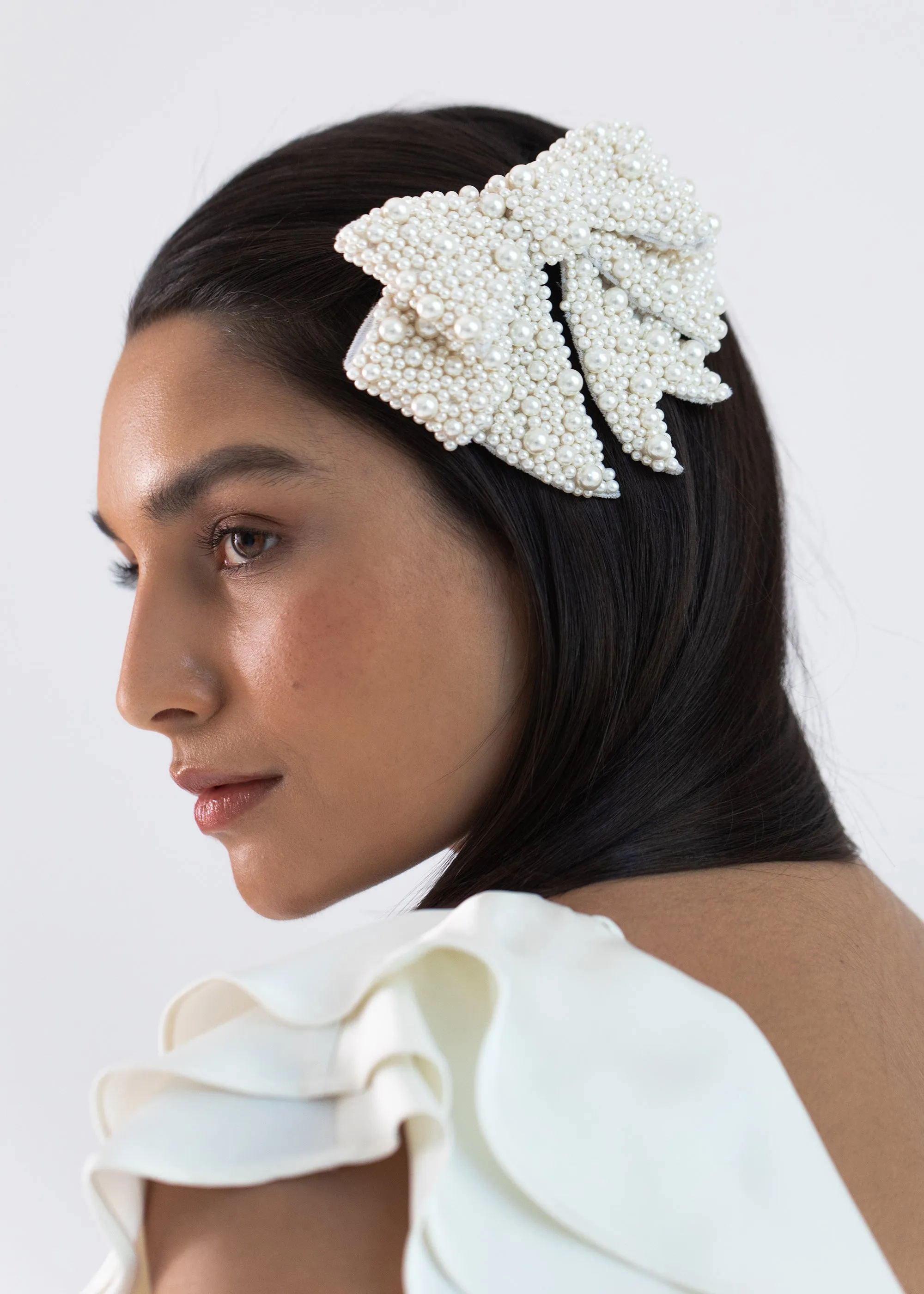 Bianca Bow Barrette -- Cream