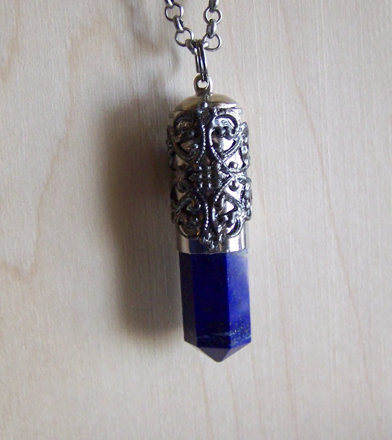 Blue Lapis Lazuli Filigree Bullet Jewelry Pendant Necklace