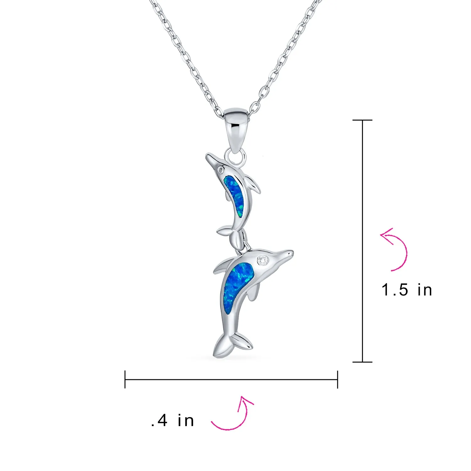 Blue Opal Nautical Dolphin Family Pendant Necklace 925 Sterling Silver