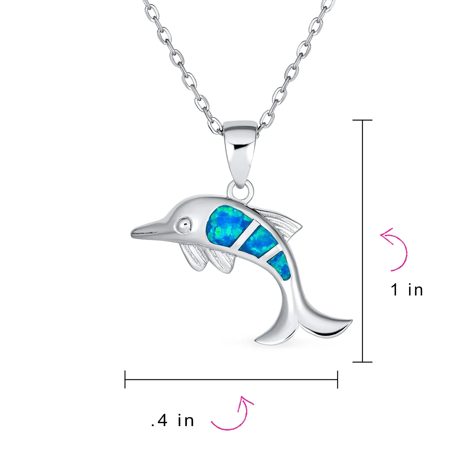 Blue Opal Nautical Dolphin Family Pendant Necklace 925 Sterling Silver